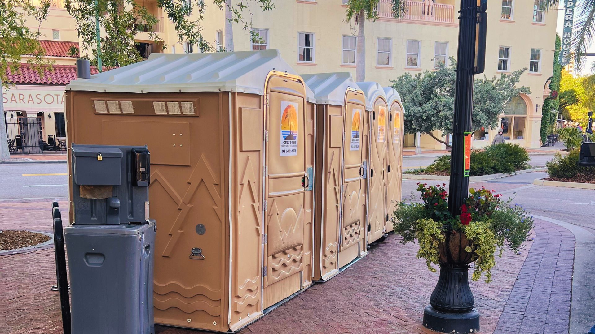 four portable toilets set up at event in port charlotte florida